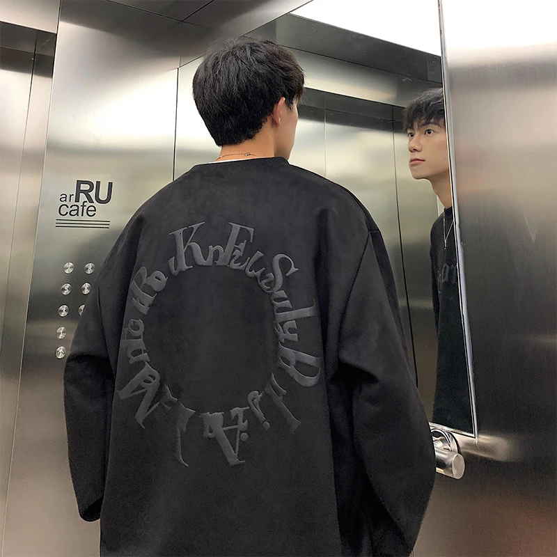 Privathinker Suede Sweatshirts Men's Loose Trendy Foamring Printing Brand Harajuku High Street Male Pullovers Autumn Tops