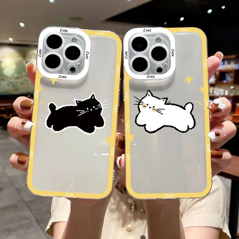 

Cute Pink Pig Cartoon Clear Phone Case For iPhone XR XS X 14 Plus 11 13 12 Pro Max 7 8 Plus SE 2020 Funny Couple Cat Back Shells