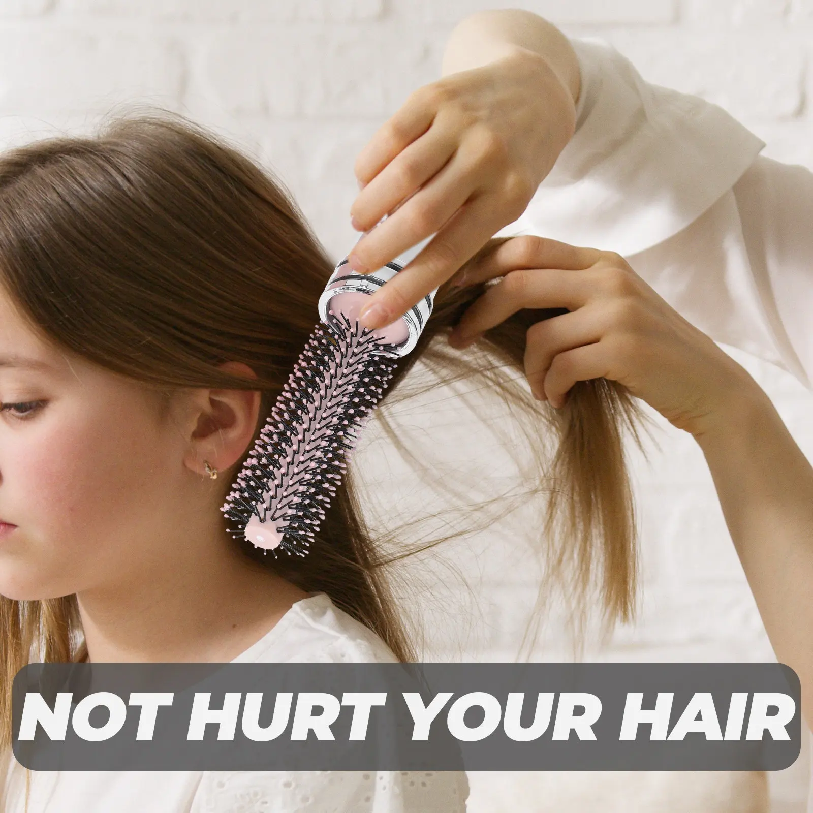 Фото Выдвижная круглая расческа-щетка для укладки волос, антистатическая, для сушки феном, создания локонов, укладки челки, распутывания и ухода за здоровыми волосами №1