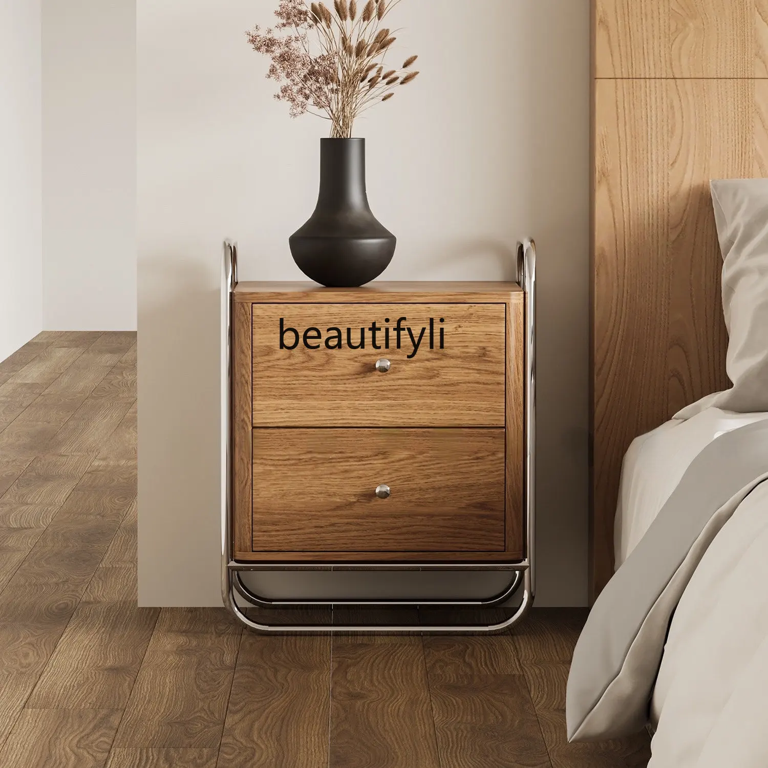

yj Mid-Ancient Small Bedside Table Side Cabinet Storage Cabinet Stainless Steel Modern Side Table Corner Table Storage Rack