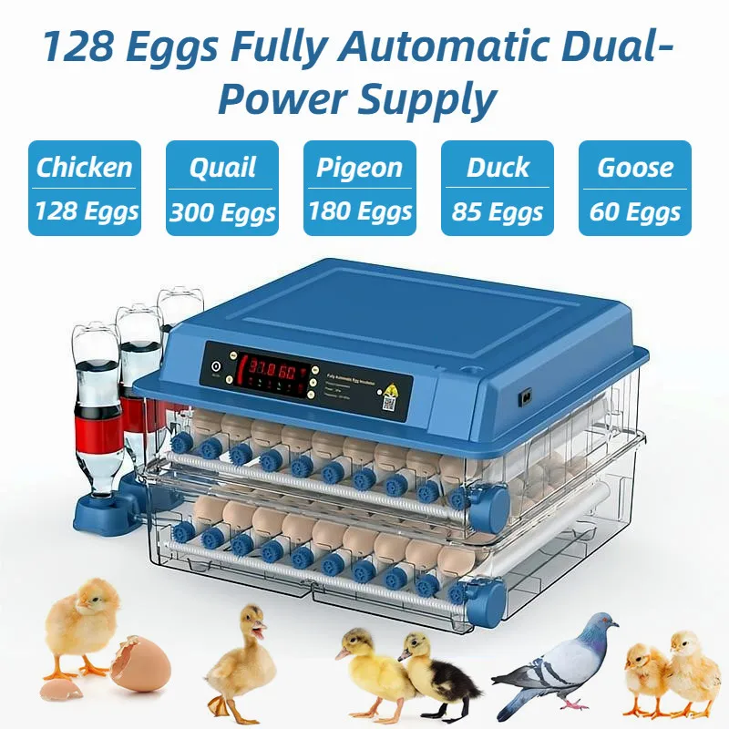 

128 Eggs Automatic Incubator for Chicken Goose Bird 220V Home Smart Water Ionic Waterbed Replenishment Mini Farm Hatcher Turner