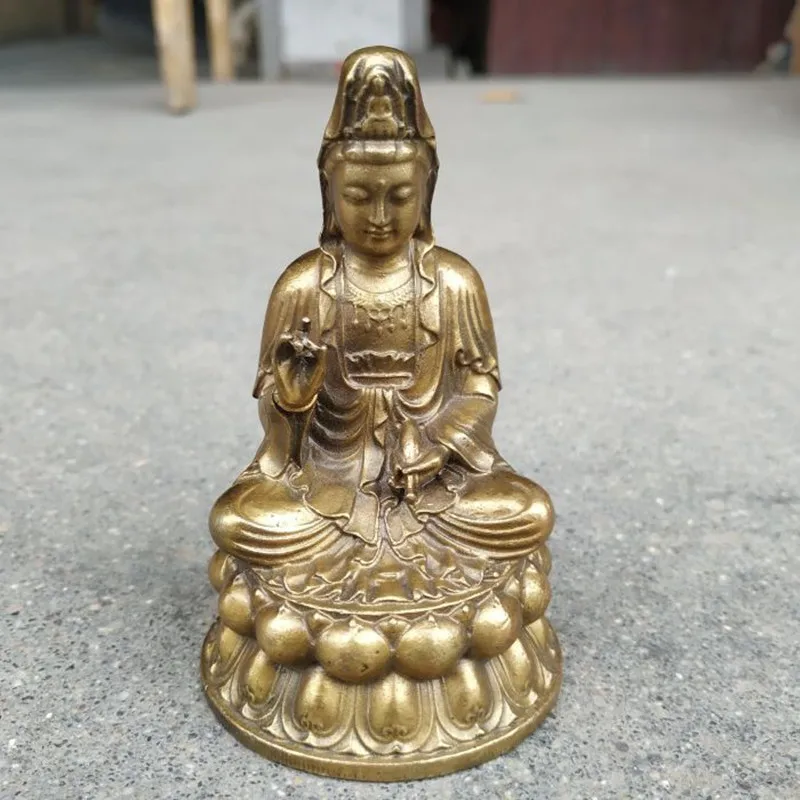 

Retro Brass Meditation Zen Home Lotus Avalokitesvara Buddha Statue Ornament Living Room Decoration Statue Crafts