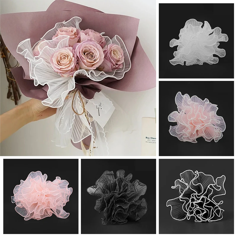 

1PC Valentines Day Bouquet Packing Flower Wrapping Paper Wrapping Mesh Lace Wave Yarn Florist Supplies Wedding Gift Packaging
