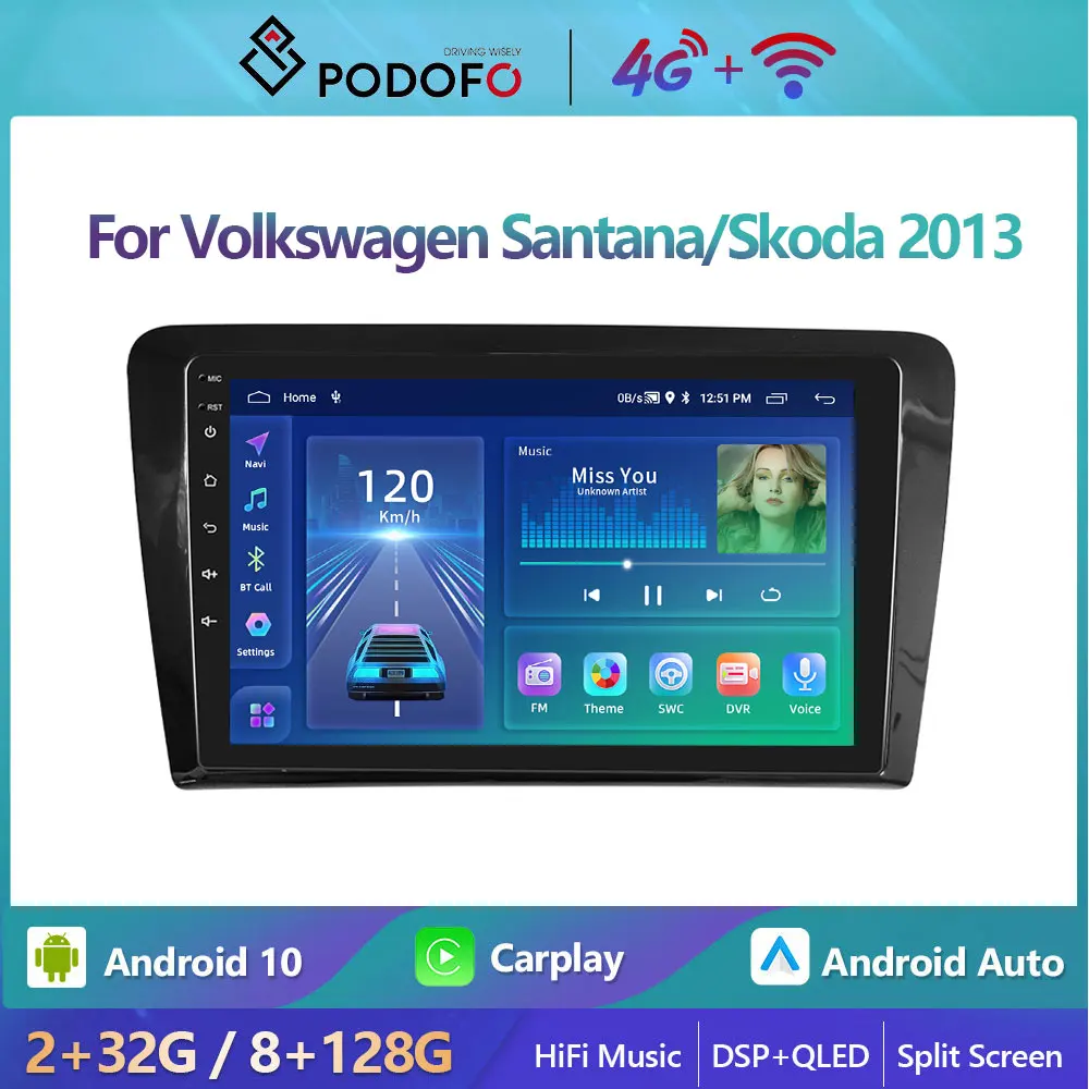 

Podofo For Volkswagen Santana/Skoda Rapid Spaceback 2013 Car Radio Multimedia Video Player Navigation stereo GPS Android No 2din