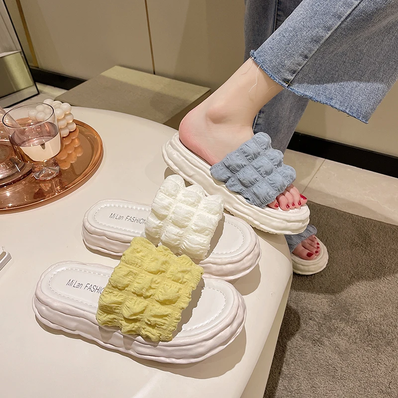 

Slippers Casual Women's Shoes With Platform Slides Med Shale Female Beach Pantofle Luxury Soft Sabot 2022 Flat PU Rome Med Shoes