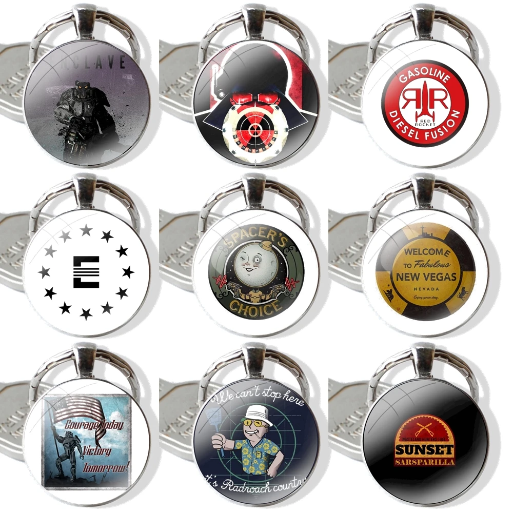 

Fallout New Vegas Wastelander Fuel Enclave Of Pendant Car Key Chains Handmade Glass Cabochon Keychain