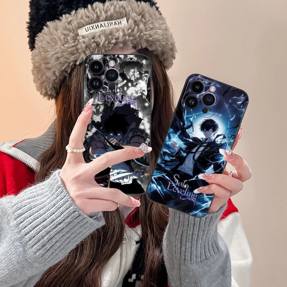 Чехол сотового телефона Solo Sung JinWoo для iPhone 15 14 13 12 11 X XR XS 8 7 Pro Max Plus Mini черный мягкий