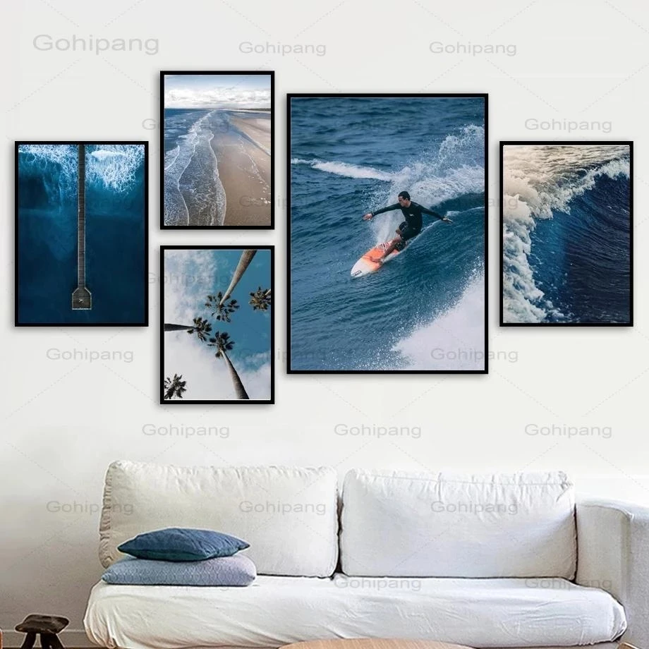 

Wall Art Canvas Painting Surf Beach Coconut Tree Sea Natural Quote Nordic Posters and Prints Wall Pictures For Living Room Decor