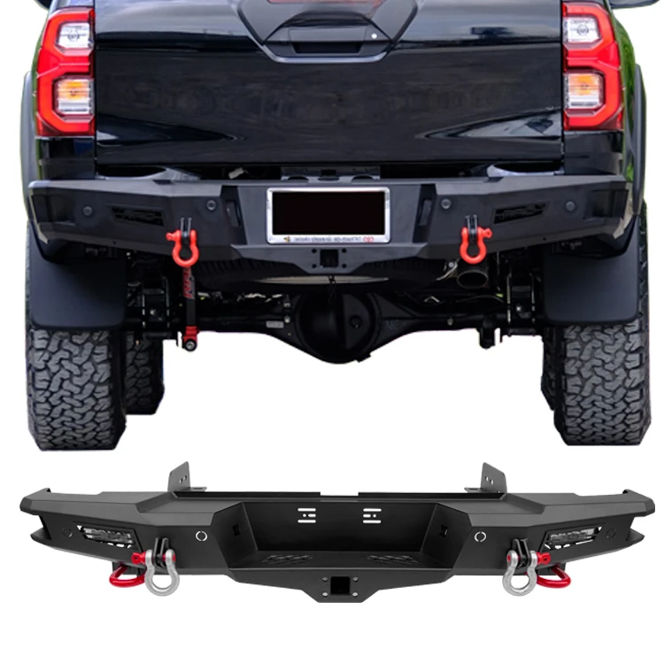 

B16 Model 4x4 Pickup truck ute Steel rear bumper bumper cover accessories with LED light Shackle tow hitch for -TOYOTA HILUX VIG