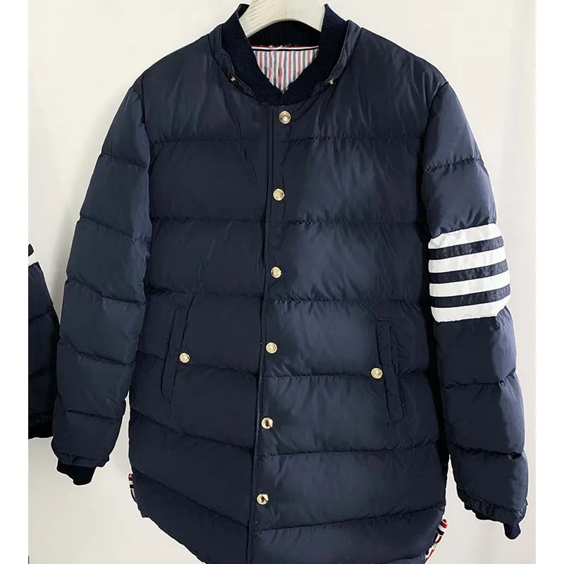 Men's Down Coat Original Striped Design Luxury Brand Down Jacket High Quality Famous Tops Men Solid TB THOM Winter Coats