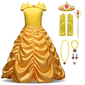 Belle Princess Dress Girls Dresses For Beauty and the beast Kids Party Clothing Magic Stick Crown Children Cosplay Costume 10Y