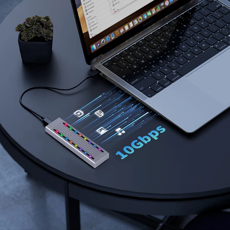Портативный внешний корпус для ПК двойной протокол SSD NVME M.2 SATA RGB USB C 3 2 Gen2 NVMe NGFF 10G