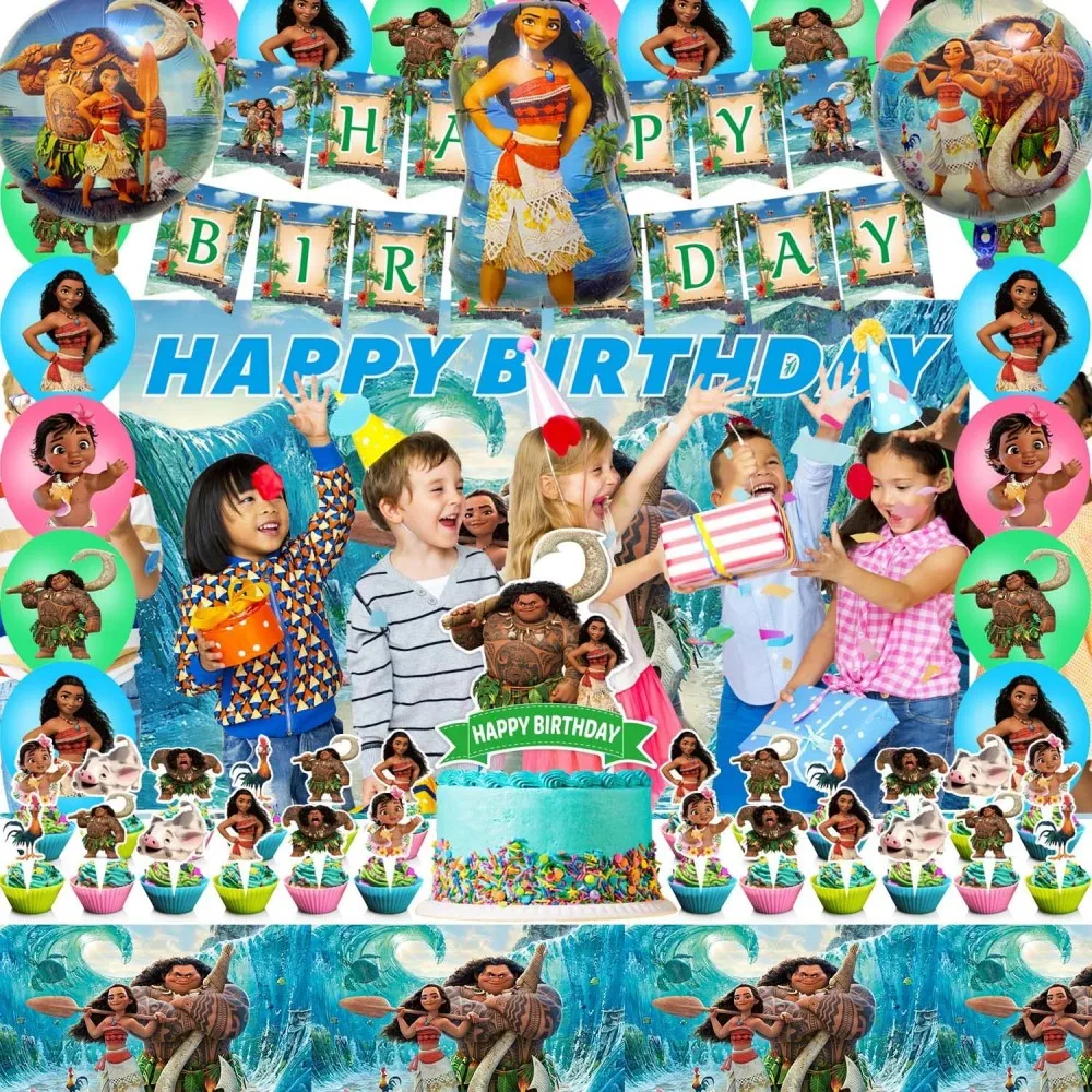 Disney Moana Birthday Party Decoration Moana Maui Balloons Disposable Tableware Backdrops Baby Shower Kids Girls Party Supplies images - 6