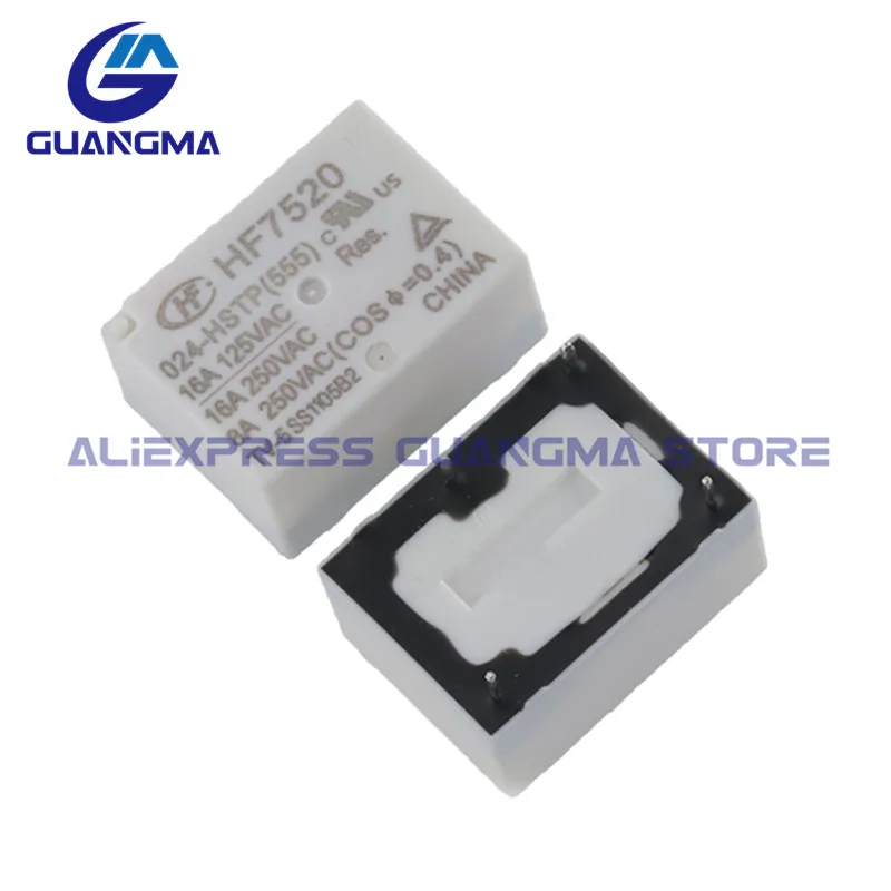 

10 шт., 100% Φ 16A 4Pin DC5V 12V 24V, реле мощности HF7520 005 HSTP
