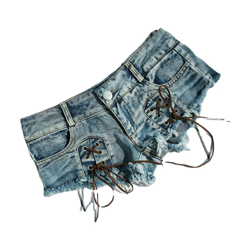 

шорты женский Women's Cut Off Low Waist Sexy Lace-up Denim Shorts Jeans Ropa Mujer