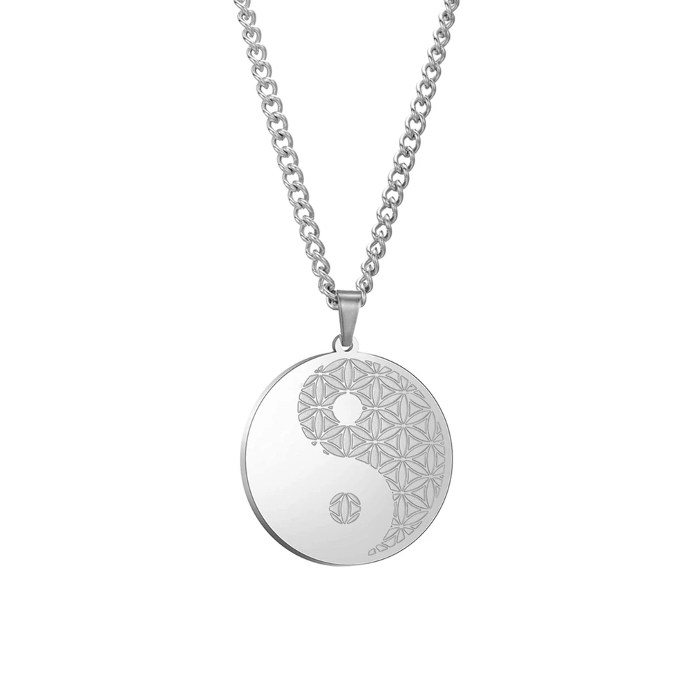 

Xincong Stainless Steel Jewelry Dropshipping Steel Color 35x32mm Tai Chi Pendant Necklace With 60cm Link Chain