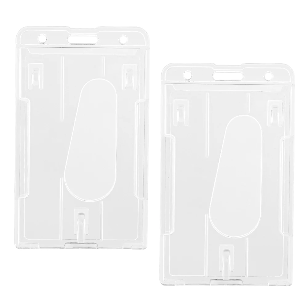 

10pcs Vertical Durable ID Card Holder Teacher Office Double Side Thumb Slot Badge School Transparent Cover Case Hard Protector