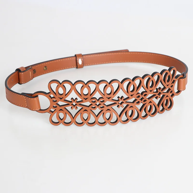 

2023 New Luxury Women Leather Belt Decorative Girdle Cummerbunds Soft Wide Hollow Out Waistbands Bowknot Waist Belts for Dress