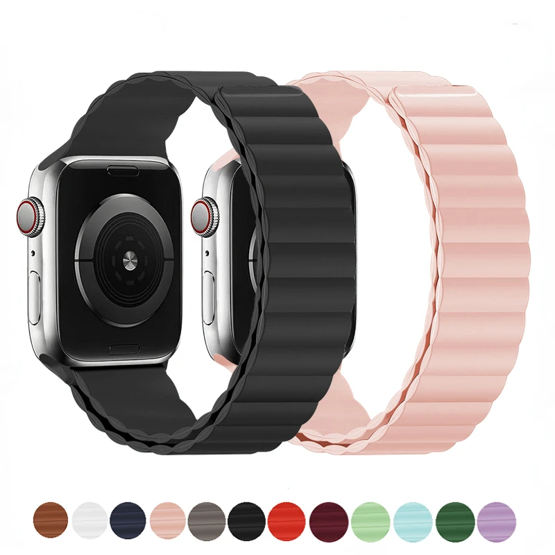 

Silicone strap For Apple watch band 49mm 44mm 45mm 42mm 40mm 41mm 38mm magnetic loop Bracelet iWatch Series Ultra 8 7 6 5 4 3 SE