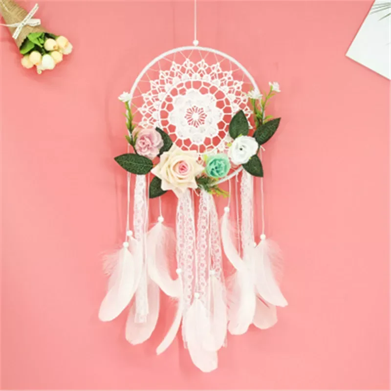 

NEW2023 Handmade Dream Catcher Wind Chimes Feathers Decoration For Car Wall Hanging Kid Room Hanging Dreamcatcher Wind Chimes Pe