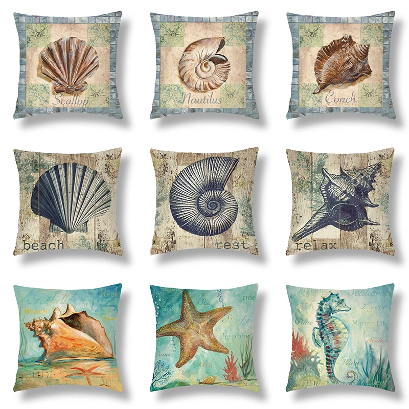 

45 см * 45 см наволочка Морская ракушка существо серия Дизайн льняная/хлопчатобумажная Подушка Чехол для дивана и дома декоративная наволочка...