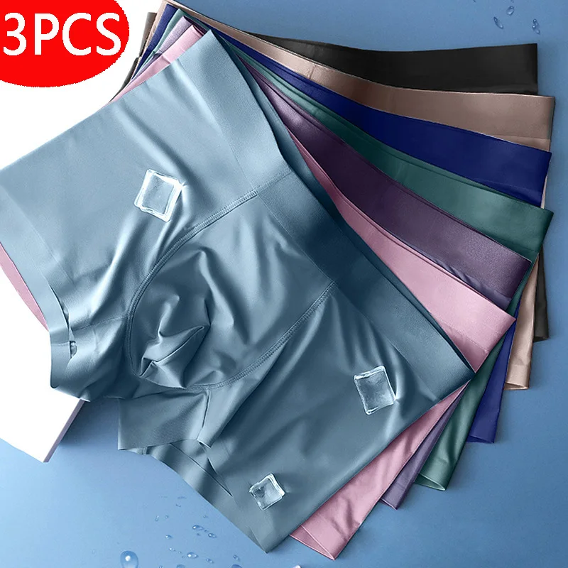 3PCS Men Boxers Men's Underwear 3A Antibacterial Underpants Ice Silk Men Boxer Shorts Breathable Boxer Hombre Men Panties L-4XL