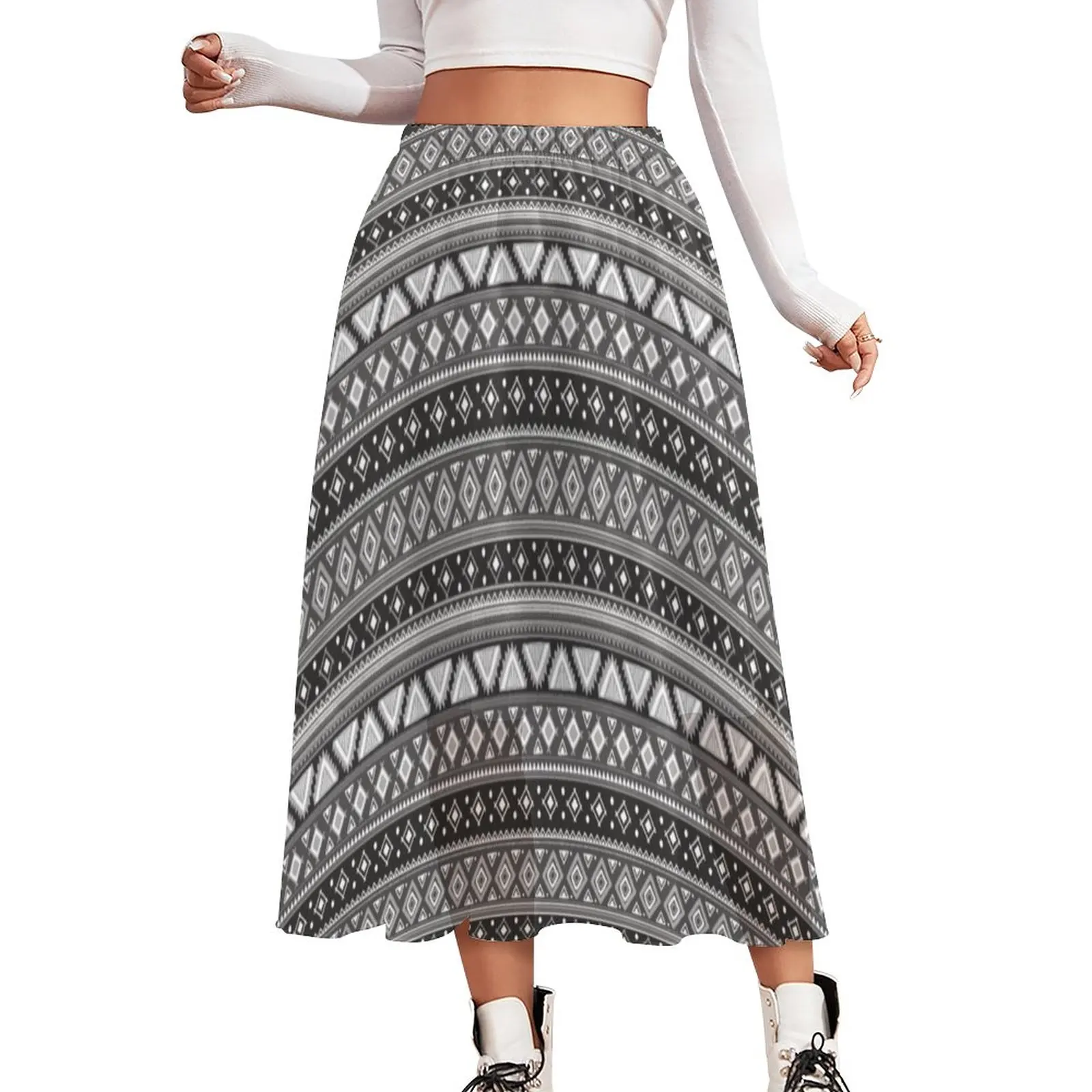 

Gray Tribal Chiffon Skirt Vintage Ethnic Aesthetic Casual Skirts Womens Kawaii Boho Skirt Custom Clothes Gift