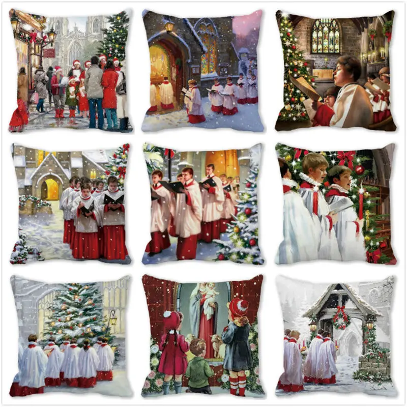 

2023 Christmas Cushion Covers Pillows Christmas Home Decoration Pillowcase Jesus Living Room Soft Decor New Year Gifts 45x45 Cm