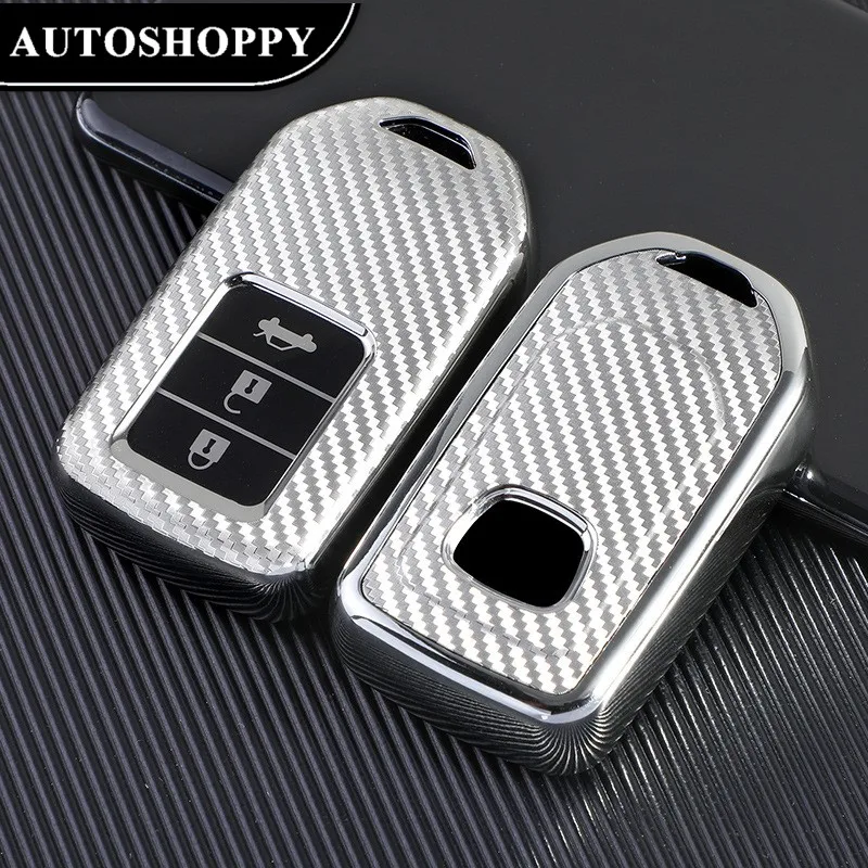 

Carbon Fiber Car Key Case Cover For Honda Vezel City Civic CR-V CRV Accord Pilot Odyssey Passport HRV Jade Keychain Accessories
