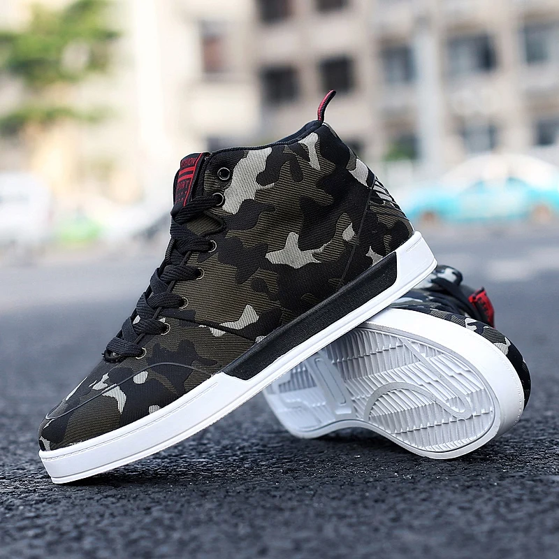 High Quality Canvas Men's Casual Shoes Cool Street Walking Shoes Camouflages Sneakers High Top Sport Male Shoes Lace Up Trainers
