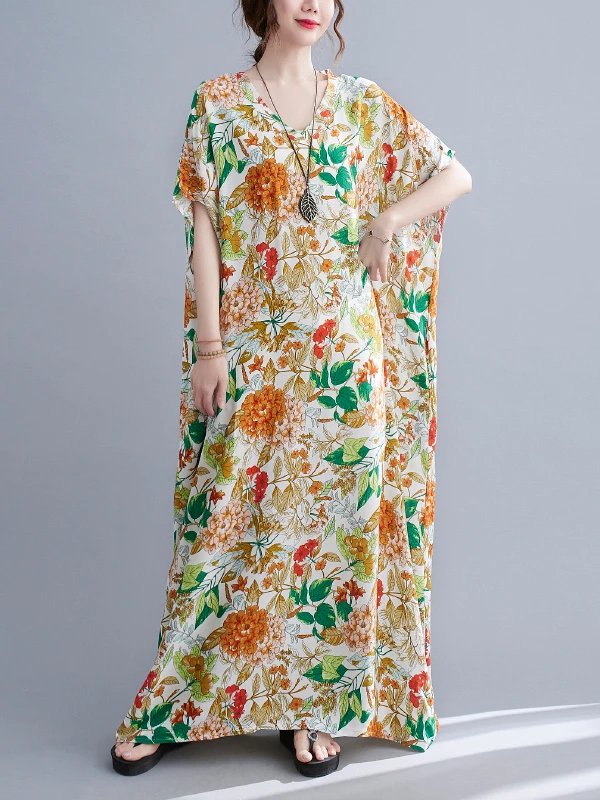 

Kanifio Fashion Floral Print Plus Long Boho Beach Dress Women 2022 Summer New Bohemian Oversized Floor Length Vestidios 5062 9XL