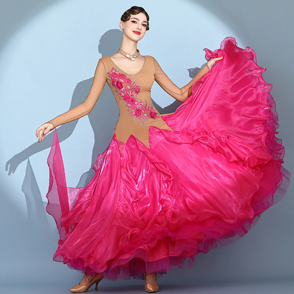 Женское бальное платье Waltz с длинным рукавом элегантное красное V-образным