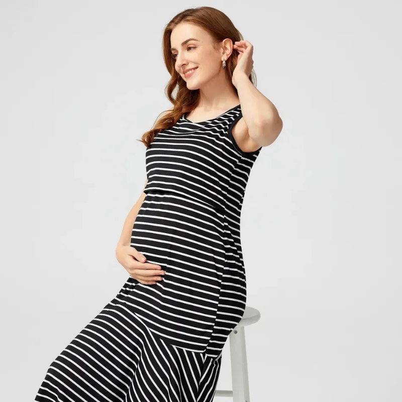 YUQIKL Women Maternity Dresses Summer Casual Cotton Stripes Sleeveless Trumpet / Mermaid Pregnancy Nursing Breastfeeding Clothes enlarge