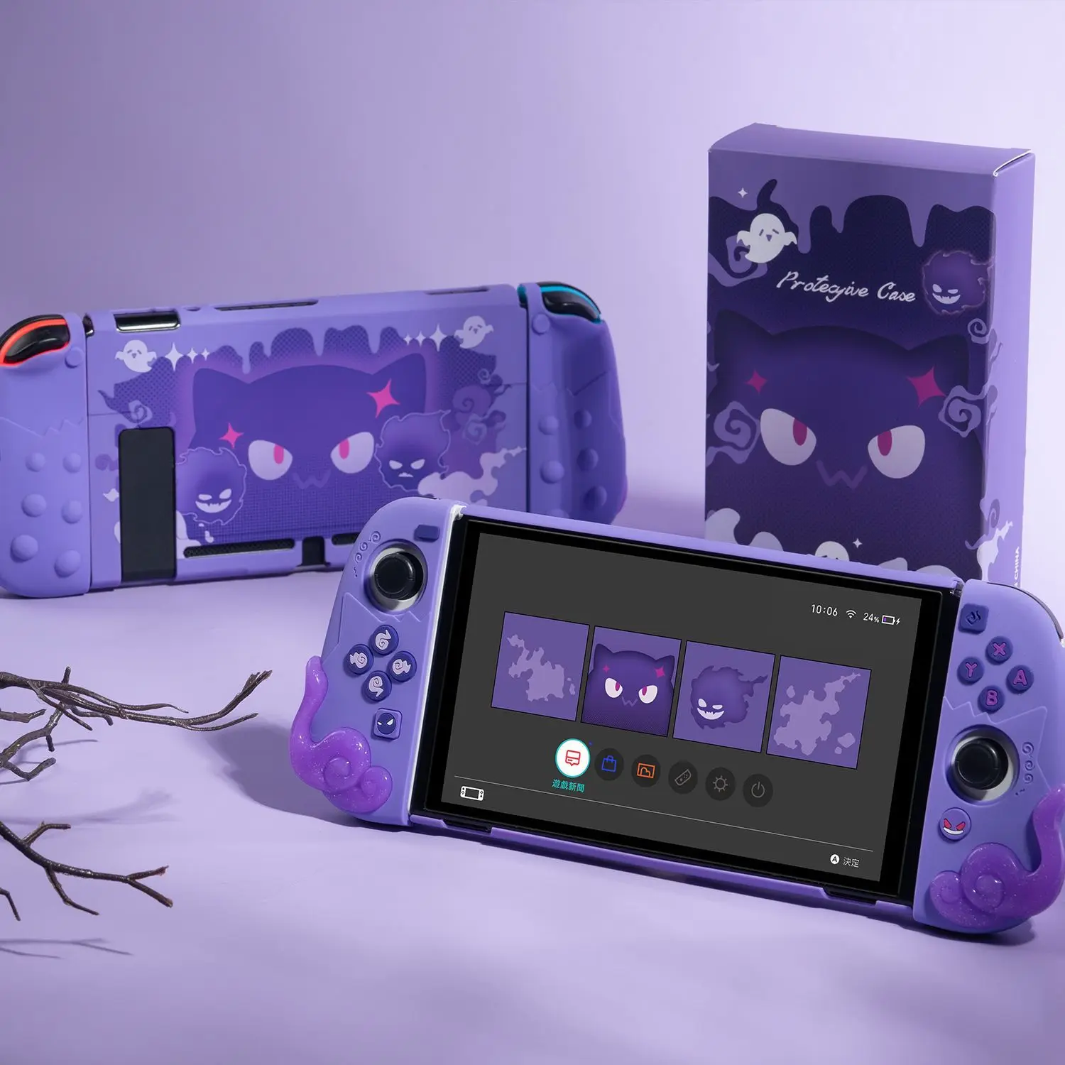 Фото Жесткий чехол Purple Devil Ghost с кристаллами для Nintendo Switch/oled Joy-Con, контроллер, мягкая ручка из ТПУ, полное покрытие №1