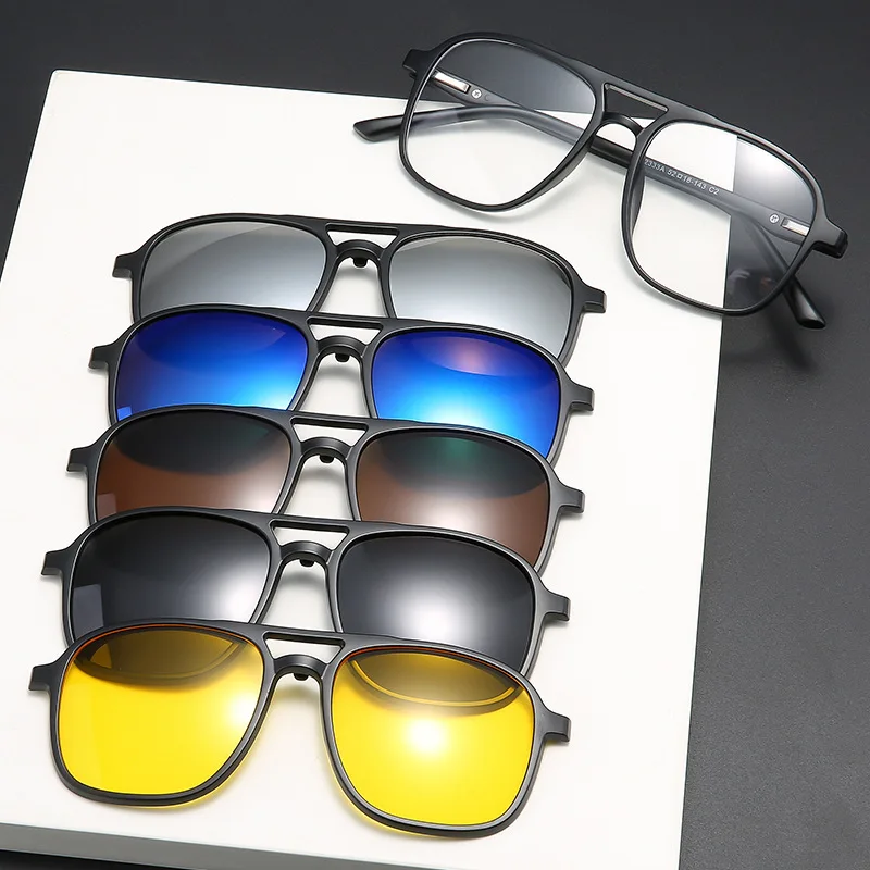 

Оправа TR90, модные поляризационные женские солнцезащитные очки для чтения UV400 с магнитной застежкой, 6 шт. в комплекте, зеркальные очки ночного видения