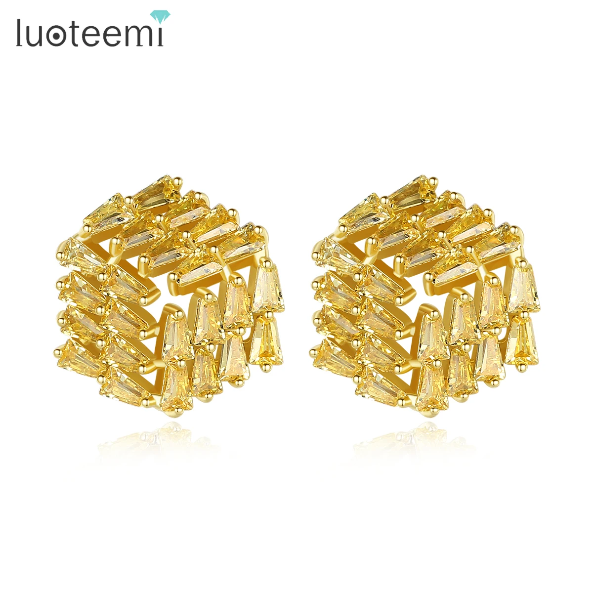 

LUOTEEMI Creative Design Geometric Stud Earrings for Women Gold Pink Color AAA Cubic Zirconia Party Jewelry for Female Wholesale