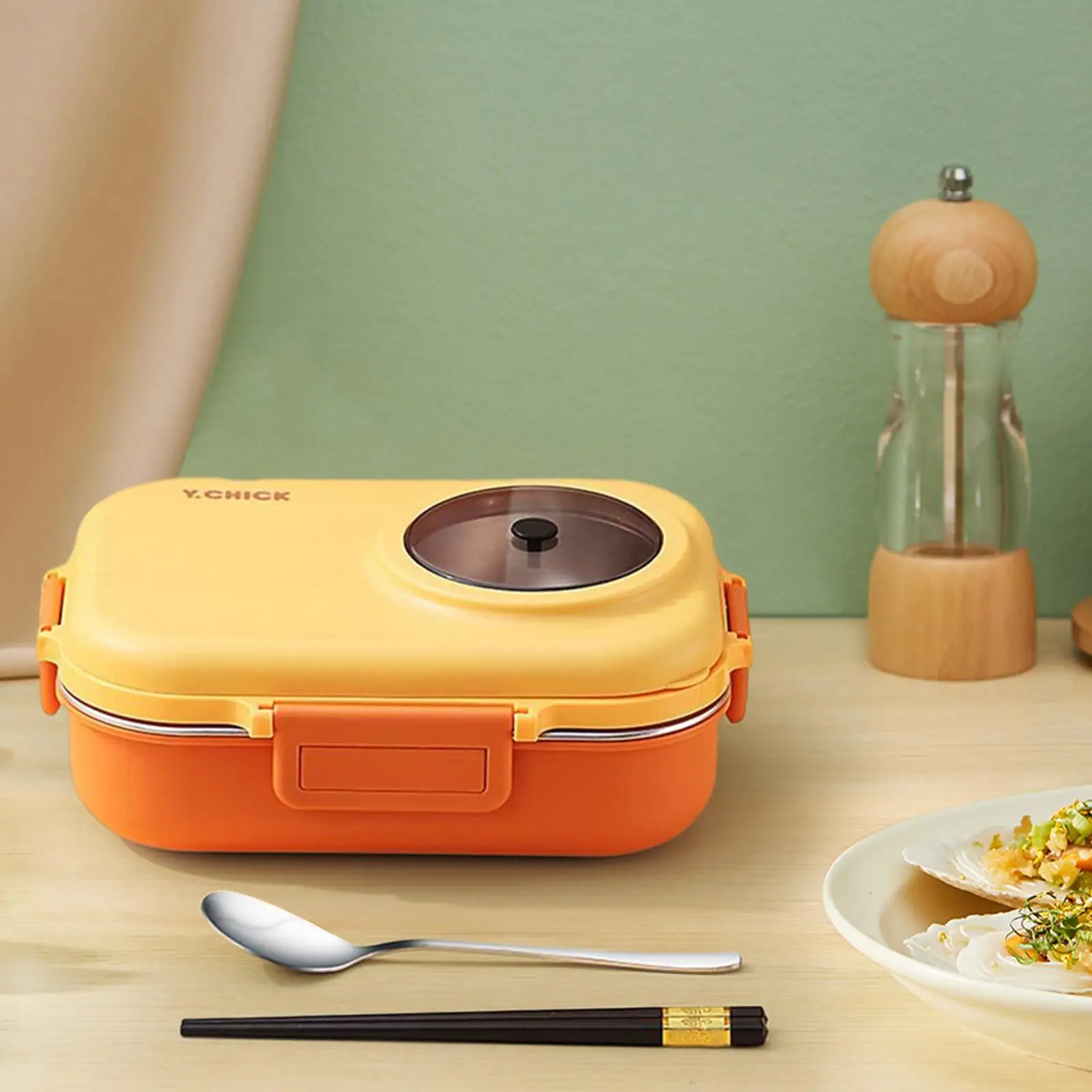 

Lunch Box with Soup Bowl with Tableware 2 Layer Large Capacity Portable Bento Box for Dining Room Household Picnic Travel School