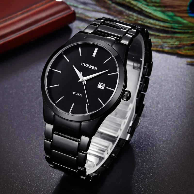 

8106 Casual Fashion Men Waterproof Watch Business Calendar Steel Band Watch