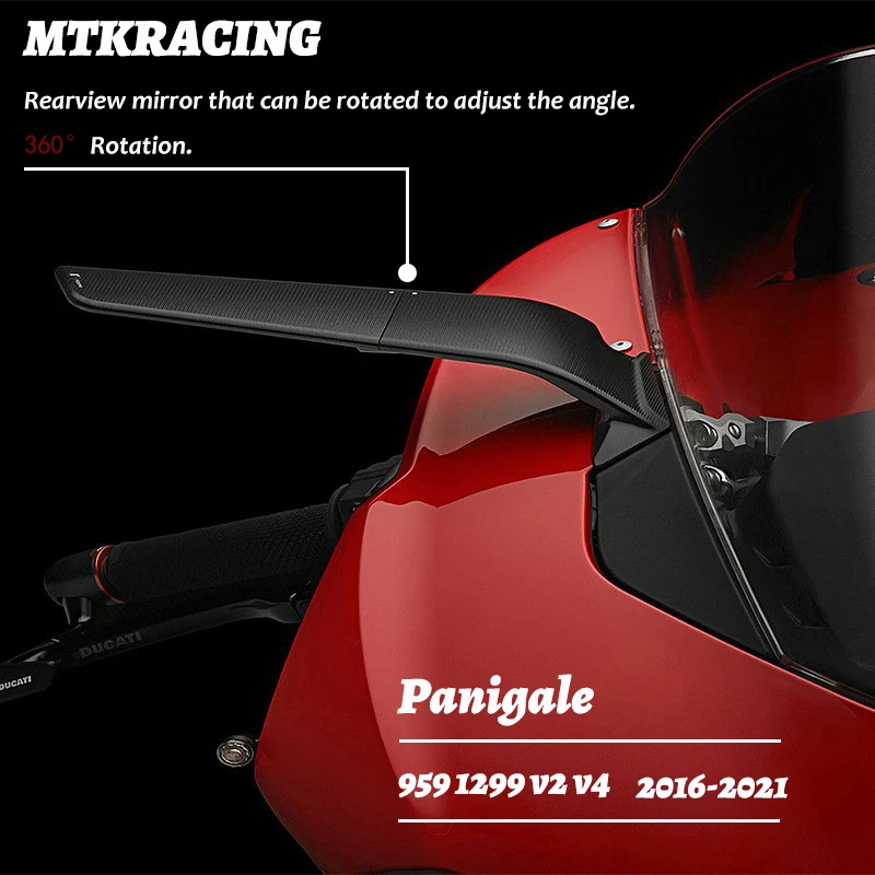 

MTKRACING For DUCATI Panigale V2 V4 959 1299 2016-2021 Rearview Mirrors Wind Wing Adjustable Rotating Side Mirror Winglet