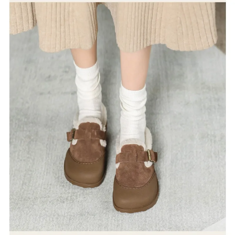 Женские резиновые туфли из воловьей кожи на толстой подошве новинка зимы 2021