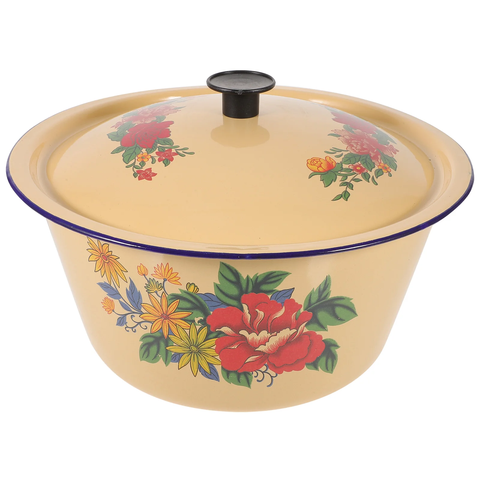 

Enamel Basin Soup Bowl Lid Cooking Pot Baby Food Salad Kitchen Stew Home Essentials