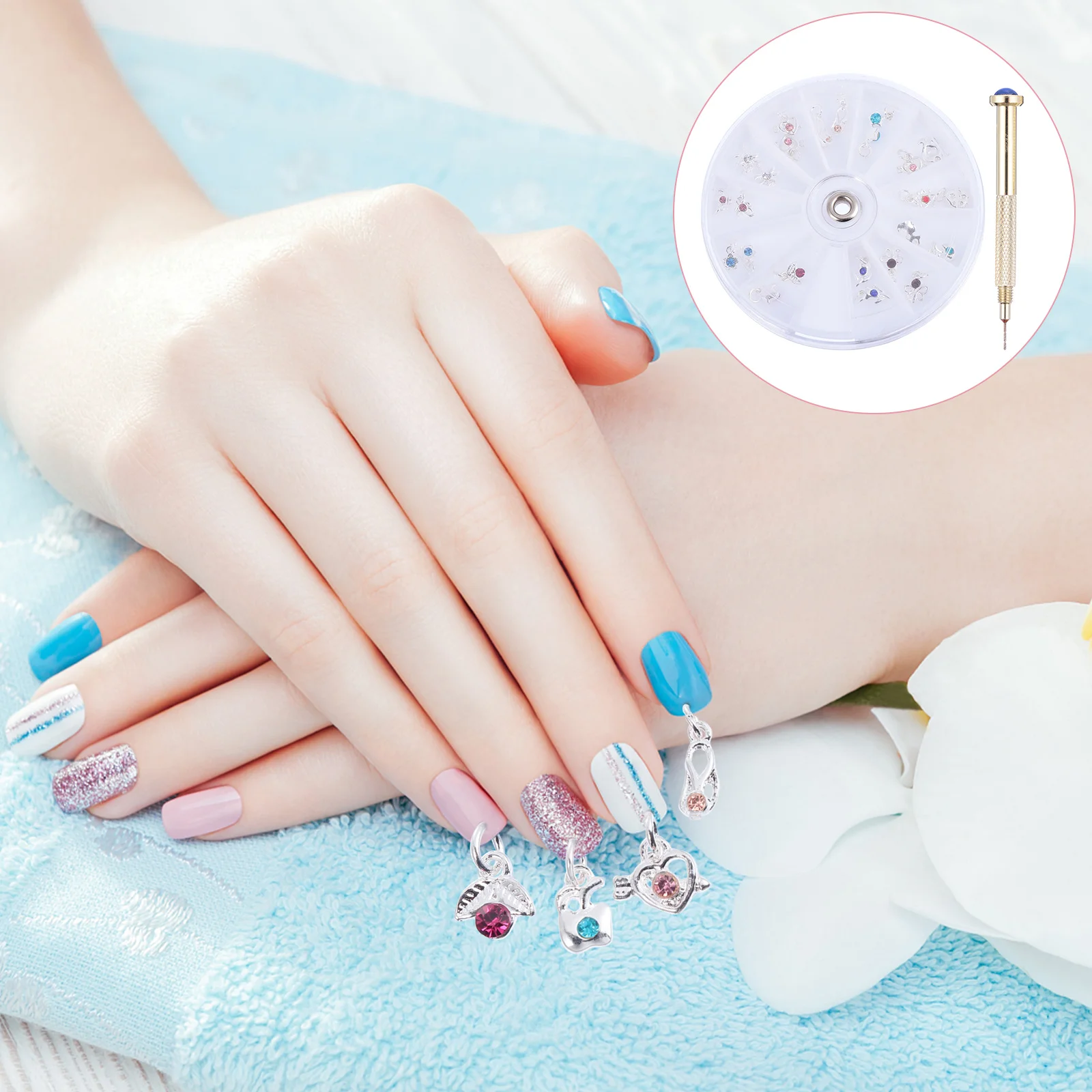 

24 Pcs Punch Hole Nail Earring Kit Dangle Jewelry Pendant Charms Alloy Drill