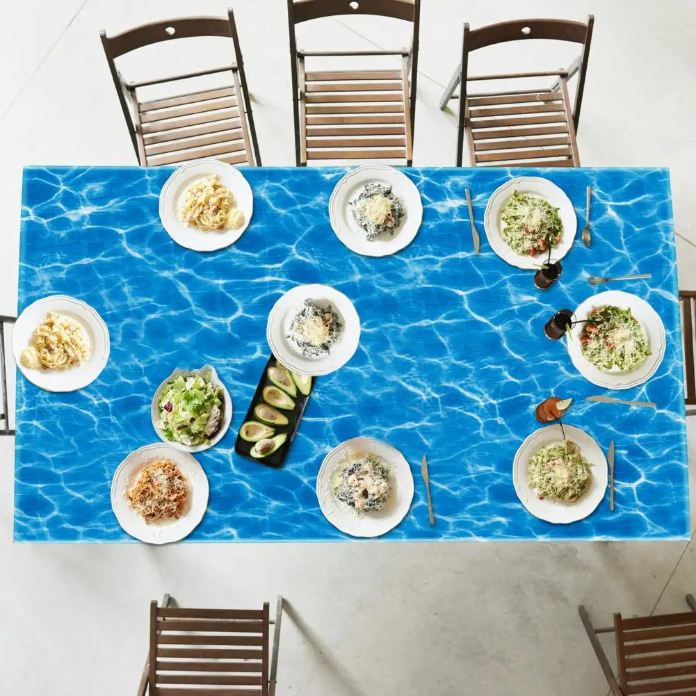 

Smooth Useful Summer Party Tablecloth Ornament Blue Color Table Flag Wear Resistant Party Supplies