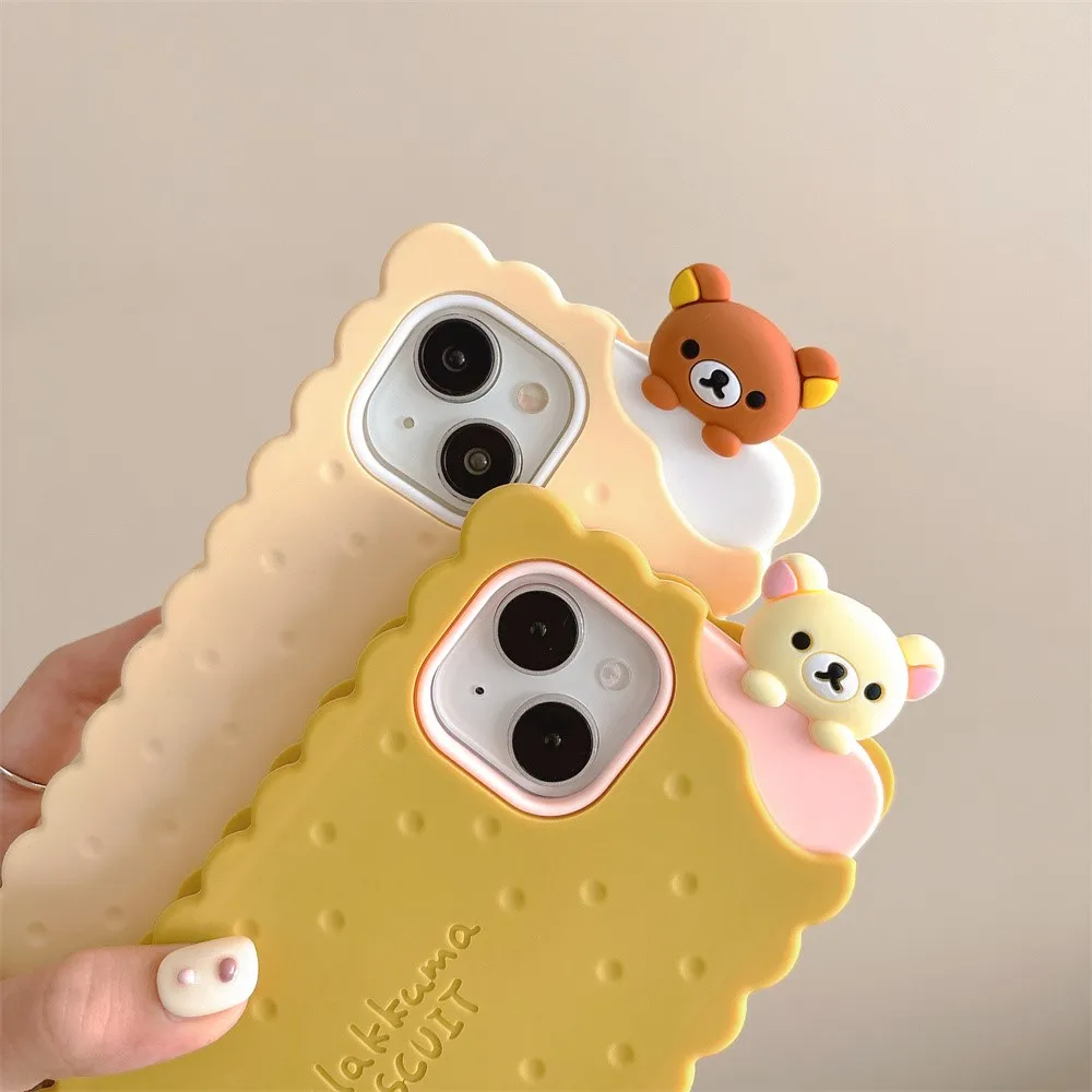 Sandwich Rilakkuma Bear Biscuit phone case For iPhone 15 Pro Max 14 Plus 13 12 11 Soft Silicone Cover
