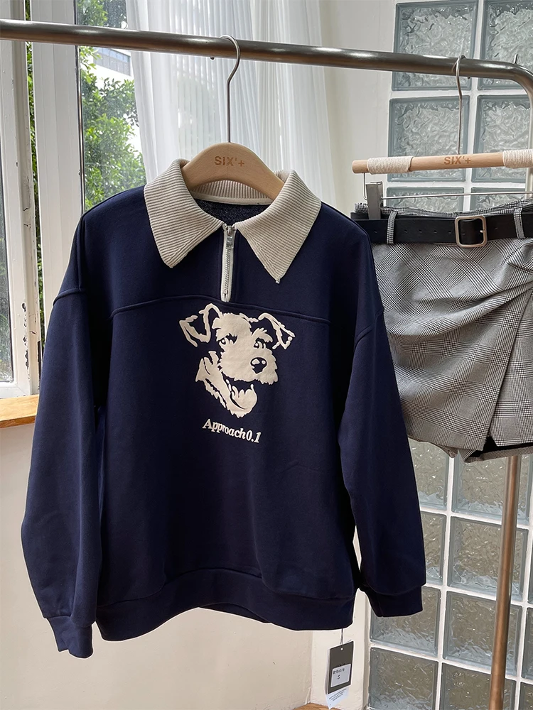 

Contrast Color Zip Up Lapel Sweatshirts Women 2022 Autumn Korean Fashion Long Sleeve Top Female Hoodies Woman Casual Pullover