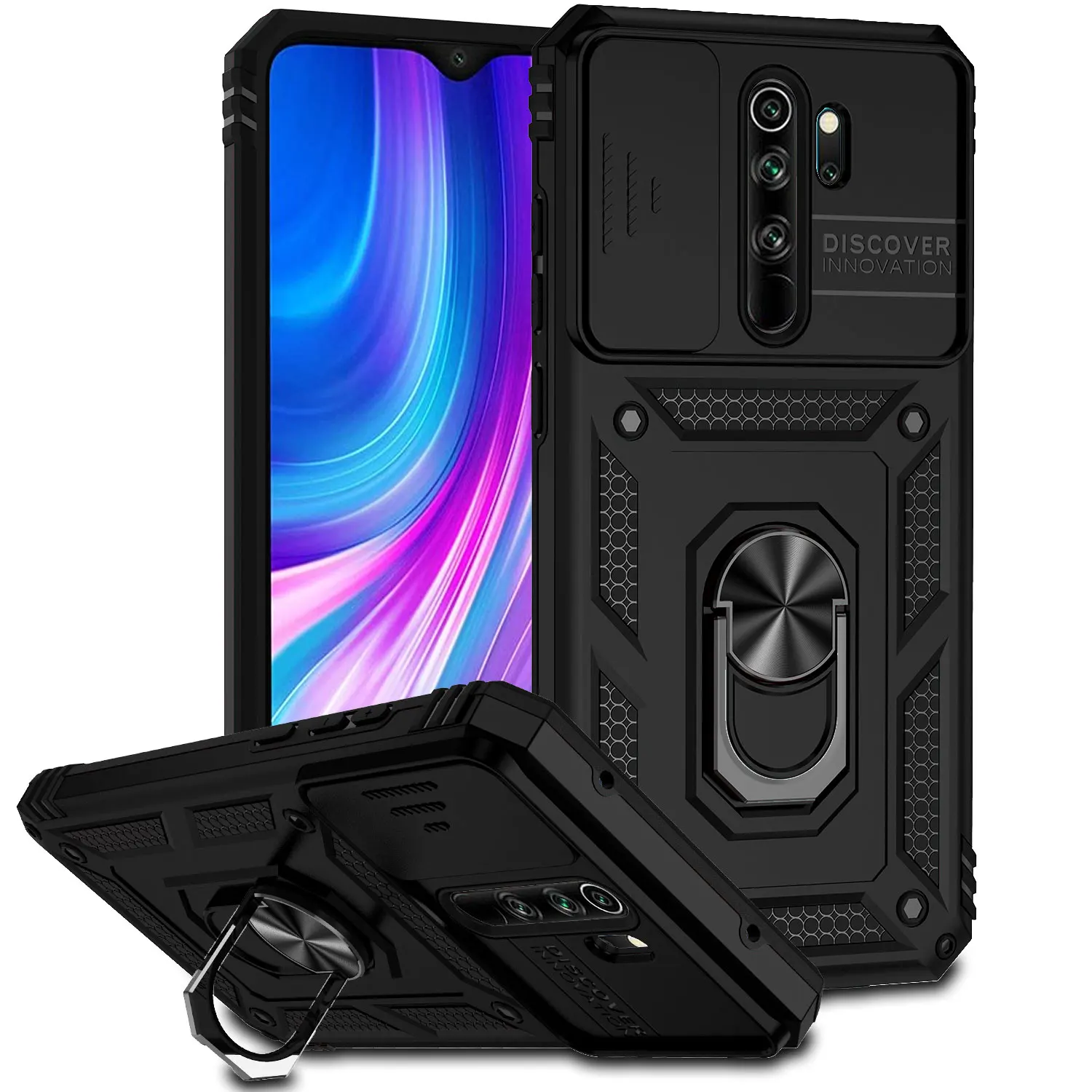 

Slide Camera Protect Shockproof Armor Case On For Xiaomi Redmi Note 8 Pro Note8 Pro Cover Magnetic Holder Ring Phone Case