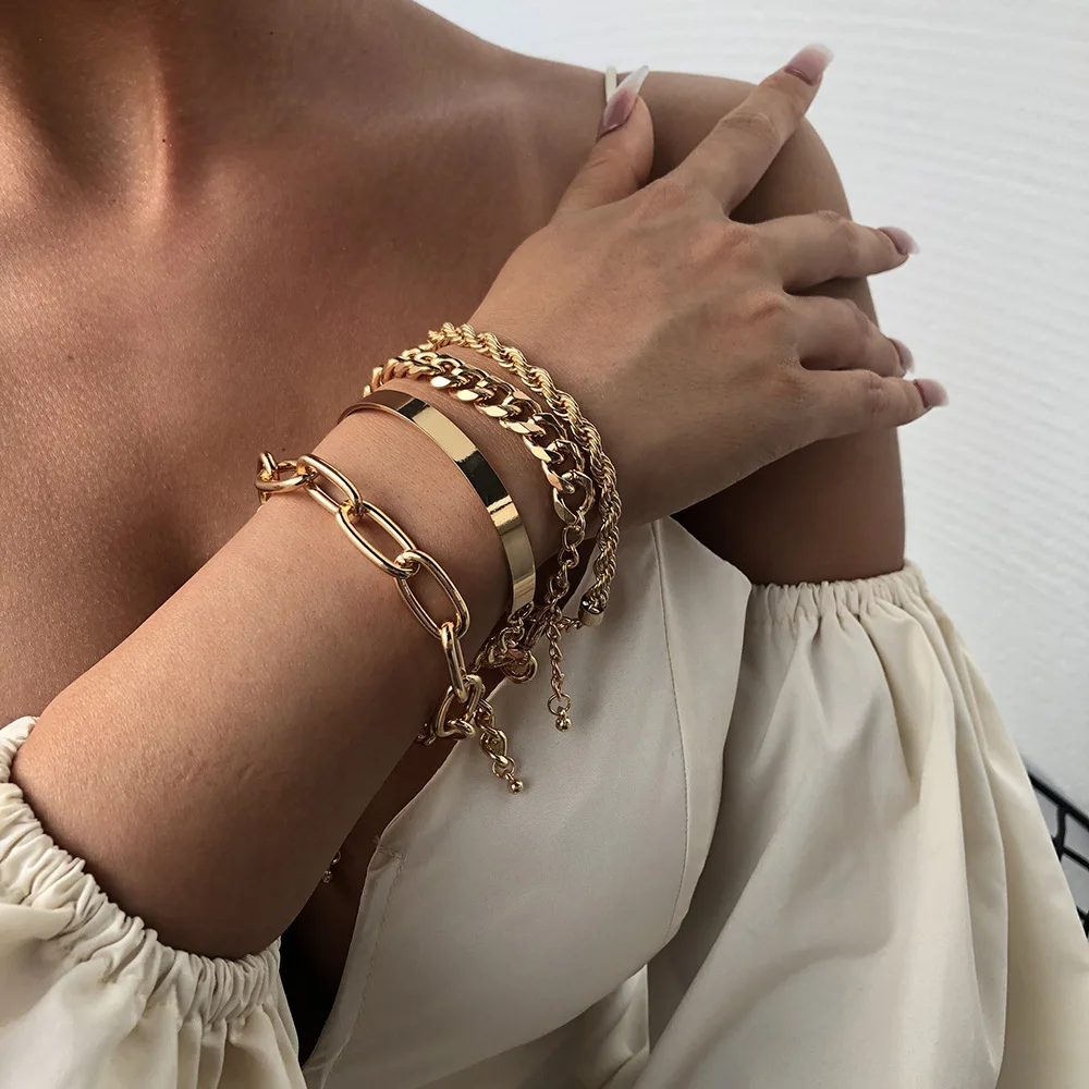 

Melos New Exaggerated Alloy Thick Chain Multilayer Bracelet Female European and American Fashion Gold Bracelet Women's Bracelet