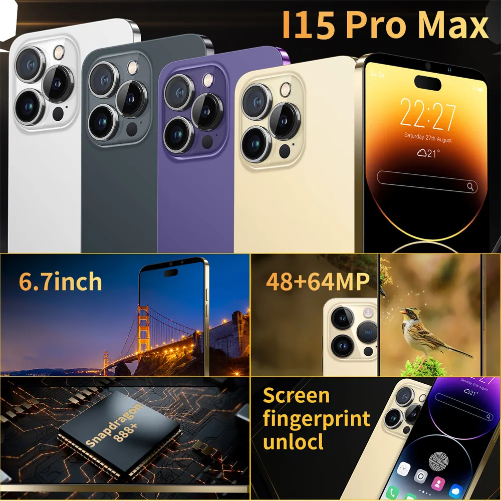 Brand New i15 Pro Max Smartphone 6.7 inch Full Screen Face ID 16GB+1TB Mobile Phones Global Version 4G 5G Cell Phone