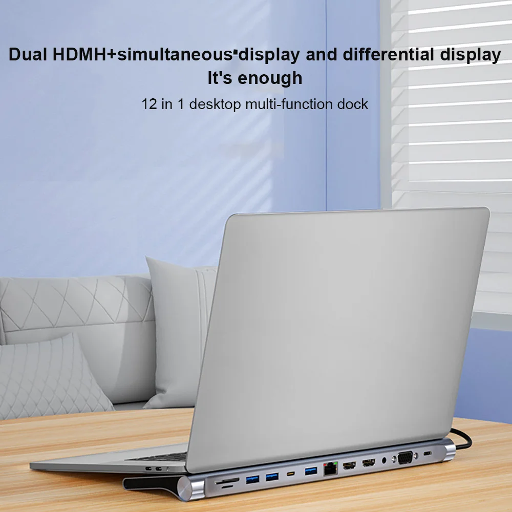 

С кардридером для Sd / Tf карт, Usb C адаптер, портативный концентратор типа c Rj45, Vga, Usb 3,0, двойная совместимость, 4k, несколько расширителей, 12 в 1