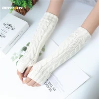 womens long fingerless gloves winter punk warm oversleeves knitted half finger twist arm sleeve mitten keep warm arm warmer